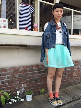 「skirt」｜「アイテム（デニムジャケット）」を使った、chimoさん（レディース・158cm）の春コーディネート