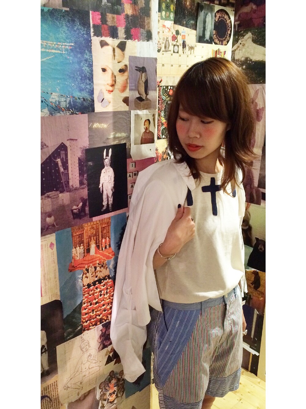 「chimo、gotoHollywood、HURRAY HURRAY、77circa、Tシャツ、ショーツ」｜「GO TO HOLLYWOODのアイテム（Tシャツ/カットソー、ベージュ系）」を使った、chimoさん（レディース・156cm）の夏コーディネートの1枚目の写真