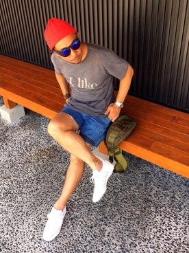 「アイテム（ボディバッグ/ウエストポーチ、グリーン系）」を使った、TAKAOさん（メンズ・167cm）の夏コーディネート