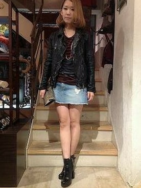 「B'2nd（ビーセカンド）のアイテム（ライダースジャケット）」を使った、B'2nd shinjuku LADYSさん（レディース・153cm）の秋コーディネート
