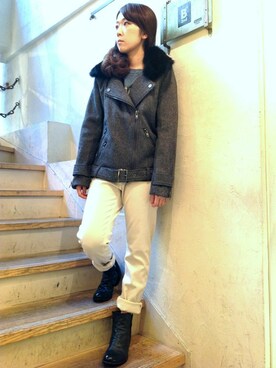 「B'2nd（ビーセカンド）のアイテム（ライダースジャケット）」を使った、B'2nd shinjuku LADYSさん（レディース・156cm）の秋コーディネート