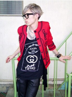 「AMBUSH（アンブッシュ）のアイテム（ブレスレット、ゴールド系）」を使った、TAKESHI ISHIIZUMIさん（メンズ・180cm）の夏コーディネート