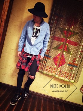 「UNIF（ユニフ）のアイテム（Tシャツ/カットソー）」を使った、TAKESHI ISHIIZUMIさん（メンズ・180cm）の冬コーディネート