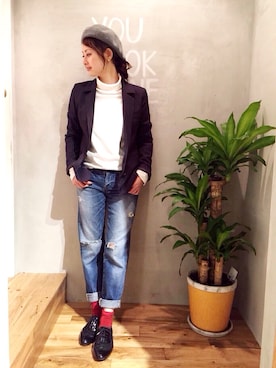 「ストライプジャケット」｜Hinaさん（レディース・156cm）の冬コーディネート