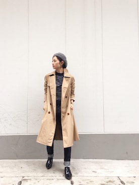 「インディゴデニム」｜「アイテム（トレンチコート）」を使った、Hinaさん（レディース・156cm）の秋コーディネート