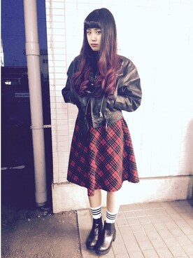 「茨城スナップ」｜「アイテム（ライダースジャケット）」を使った、Kana Okayamaさん（レディース・160cm）の冬コーディネート