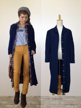 「ロングジャケット」｜レディース古着OWLさん（レディース・160cm）の冬コーディネート
