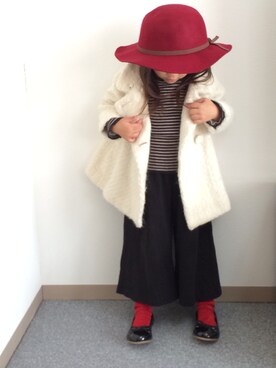 「BeBe（ベベ）のアイテム（ニット/セーター）」を使った、しゅかさん（キッズ・90cm）の冬コーディネート