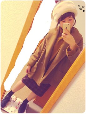 「w closet（ダブルクローゼット）のアイテム（スカート、レッド系）」を使った、いしりなさん（レディース・160cm）の秋コーディネート