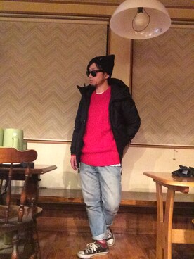 「くつした」｜「アイテム（ダウンジャケット/コート）」を使った、Hiroki Matsudaさん（メンズ・165cm）の秋コーディネート