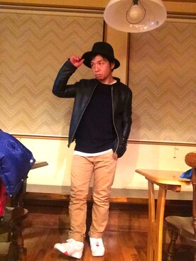 「ライタースジャケット」｜「アイテム（その他）」を使った、Hiroki Matsudaさん（メンズ・165cm）の冬コーディネート