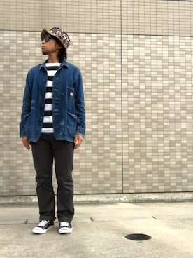 「アイテム（その他、ブルー系）」を使った、Hiroki Matsudaさん（メンズ・165cm）の秋コーディネート