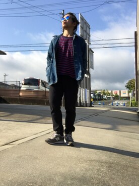 「アイテム（サングラス、ブルー系）」を使った、Hiroki Matsudaさん（メンズ・165cm）の秋コーディネート