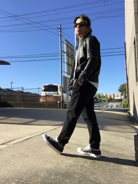 「ジャックパーセル」｜「アイテム（ライダースジャケット）」を使った、Hiroki Matsudaさん（メンズ・165cm）の秋コーディネート