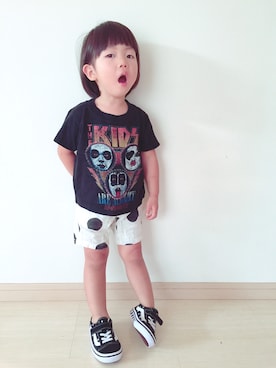 「Hi-STANDARD（ハイスタンダード）のアイテム（Tシャツ/カットソー、ブラック系）」を使った、ykt☺︎☺︎さん（キッズ・90cm）の夏コーディネート