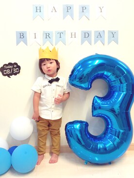 「Birthday（バースデイ）のアイテム（シャツ/ブラウス、ホワイト系）」を使った、ykt☺︎☺︎さん（キッズ・90cm）の夏コーディネート