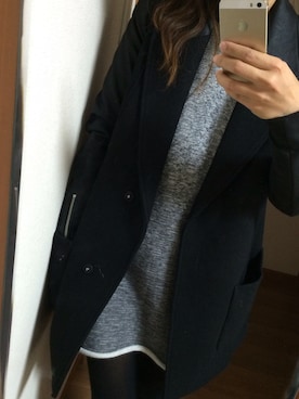 「GREED International（グリードインターナショナル）のGradation Jacquard Jersey（スウェット、グレー系）」を使った、MIIさん（レディース・155cm）の冬コーディネート