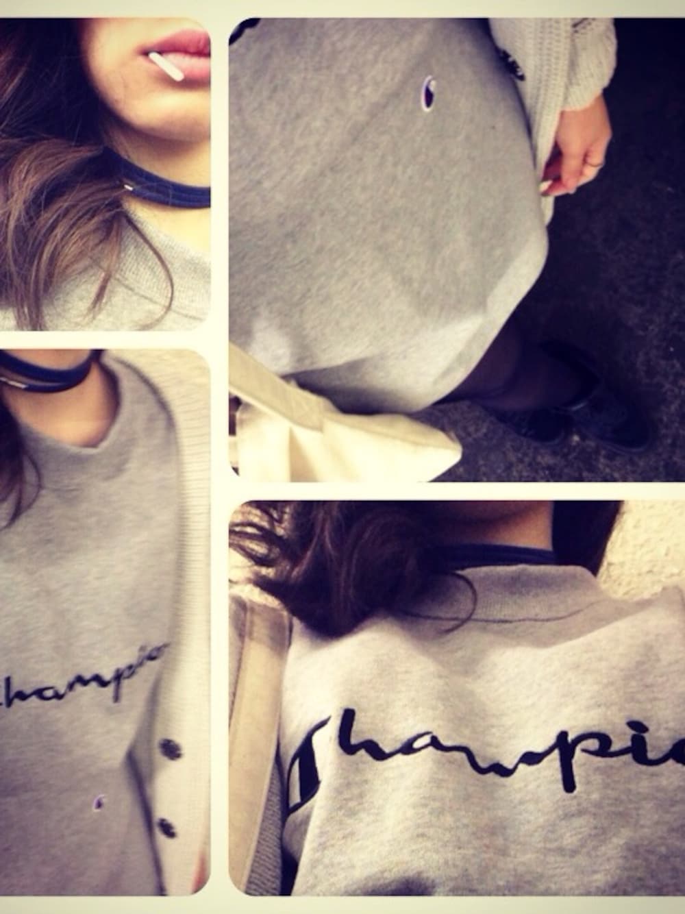 「SPORTS MIX、EMODA、Champion、street、ootd、Champion別注」｜「EMODAのSWEAT SETUP（スウェット、グレー系）」を使った、KOZUEさん（レディース・154cm）の春コーディネートの1枚目の写真