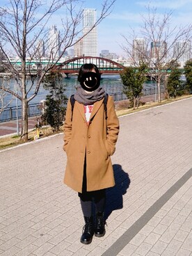 「スウェット×シャツ」｜「アイテム（チェスターコート）」を使った、maroさん（レディース・156cm）の冬コーディネート