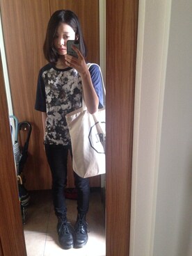 「HARE（ハレ）のアイテム（Tシャツ/カットソー、ブラック系）」を使った、miwa.sさん（レディース・156cm）の夏コーディネート
