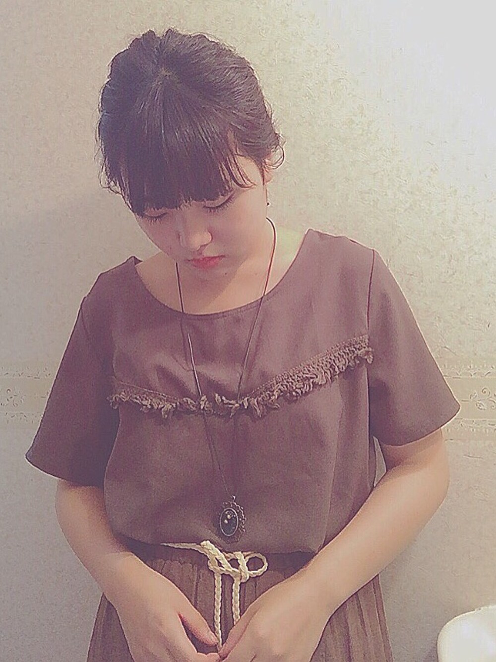「古着のアイテム（シャツ/ブラウス、グリーン系）」を使った、Nさん（レディース・152cm）の夏コーディネートの1枚目の写真