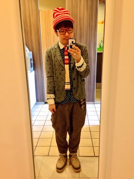 「FRAPBOIS」｜「アイテム（モカシン/デッキシューズ）」を使った、たかやんさん（メンズ・165cm）の冬コーディネート