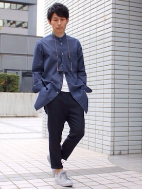 「ROBERT GELLER（ロバートゲラー）のアイテム（スラックス）」を使った、neederさん（メンズ・165cm）の春コーディネート