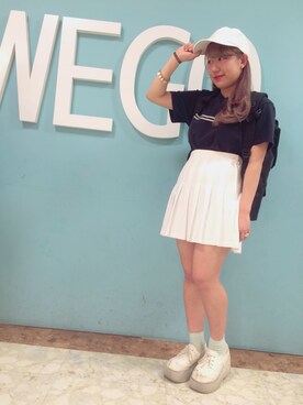 「スタイリング」｜「アイテム（帽子）」を使った、▷ななまるさん（レディース・149cm）の春コーディネート