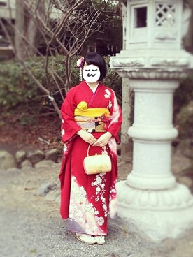 「アイテム（水着/着物・浴衣、レッド系）」を使った、yuKKeさん（レディース・158cm）の冬コーディネート