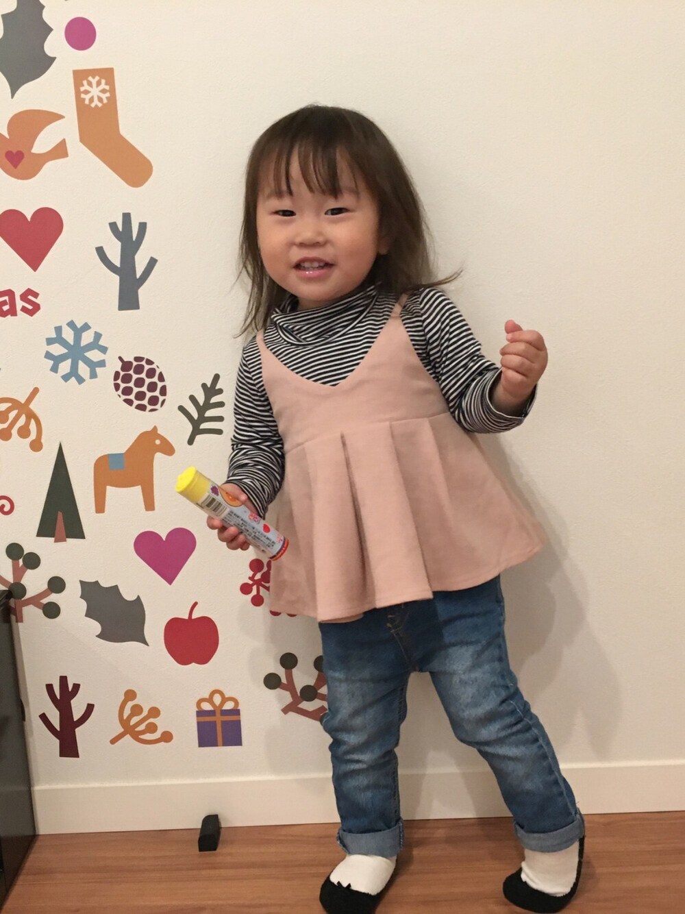 「キッズファッション、女の子コーデ、2歳、プティマイン、ブランシェス、babygap」｜「UNIQLOのアイテム（トップス、その他）」を使った、sararan ♡*. ﾟさん（キッズ・80cm）の冬コーディネートの1枚目の写真