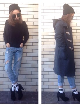 「moussy」｜「アイテム（ダッフルコート）」を使った、shihoさん（レディース・158cm）の冬コーディネート