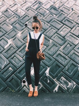 「MOUSSY（マウジー）のアイテム（サロペット/オーバーオール）」を使った、shihoさん（レディース・158cm）の夏コーディネート