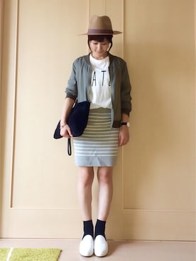 「ボーダースカート」｜「アイテム（ブルゾン）」を使った、miyukiさん（レディース・150cm）の秋コーディネート