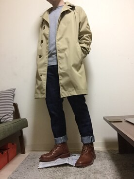 「BEAMS（ビームス）のアイテム（ステンカラーコート）」を使った、じゅんやさん（メンズ・162cm）の春コーディネート