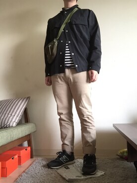 「アイテム（ボディバッグ/ウエストポーチ、グリーン系）」を使った、じゅんやさん（メンズ・162cm）の春コーディネート