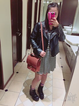 「COACH」｜「アイテム（ライダースジャケット）」を使った、きーぬさん（レディース・156cm）の冬コーディネート