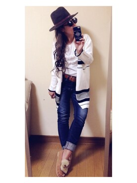 「RCWB（アールシーダブリュービー）のアイテム（モカシン/デッキシューズ）」を使った、chanmikeyさん（レディース・155cm）の秋コーディネート