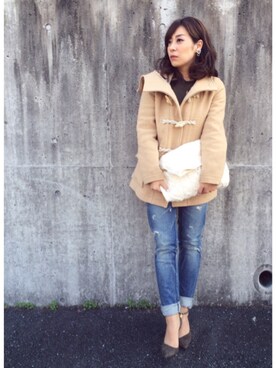 「moussy」｜「アイテム（ダッフルコート）」を使った、chanmikeyさん（レディース・155cm）の冬コーディネート