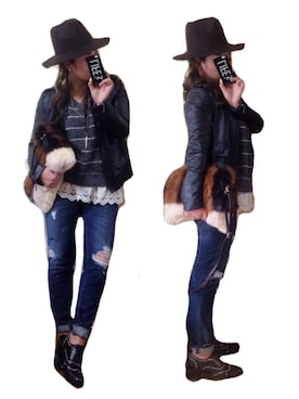「JILL STUART（ジルスチュアート）のアイテム（ライダースジャケット）」を使った、chanmikeyさん（レディース・155cm）の冬コーディネート