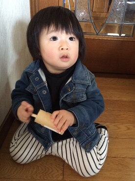 「息子」｜「アイテム（デニムジャケット）」を使った、なおぴんさん（レディース・154cm）の春コーディネート