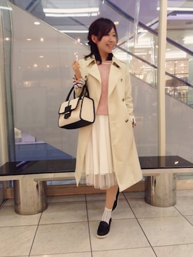 「AS KNOW AS PINKY（アズノゥアズピンキー）のアイテム（トレンチコート）」を使った、オカダさん（レディース・155cm）の冬コーディネート