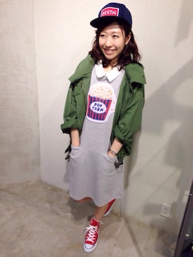 「AS KNOW AS PINKY（アズノゥアズピンキー）のアイテム（モッズコート）」を使った、オカダさん（レディース・155cm）の春コーディネート