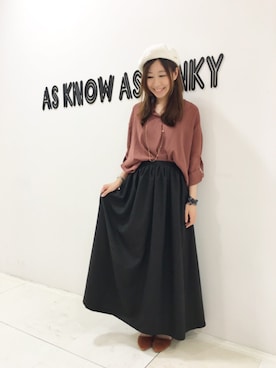 「スキッパーシャツ」｜「アイテム（ハンチング/ベレー帽）」を使った、オカダさん（レディース・155cm）の夏コーディネート