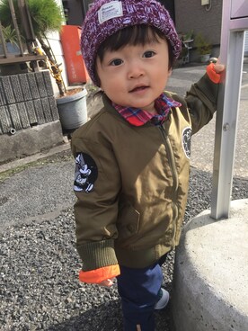 「no brand（ノーブランド）のアイテム（ミリタリージャケット）」を使った、ノスケさん（キッズ・80cm）の秋コーディネート