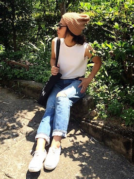 「SQUOVAL（スクオーバル）のアイテム（シューズ）」を使った、NANAさん（レディース・161cm）の夏コーディネート