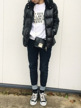 「MONCLER（モンクレール）のアイテム（ジャケット/アウター）」を使った、NANAさん（レディース・161cm）の冬コーディネート