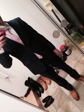 「no brand（ノーブランド）のドレスシューズ
（ドレスシューズ、ブラウン系）」を使った、かずさんさん（メンズ・170cm）の秋コーディネート