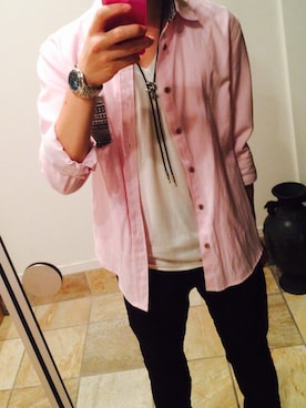 「no brand（ノーブランド）のシャツ（シャツ/ブラウス、ピンク系）」を使った、かずさんさん（メンズ・170cm）の秋コーディネート