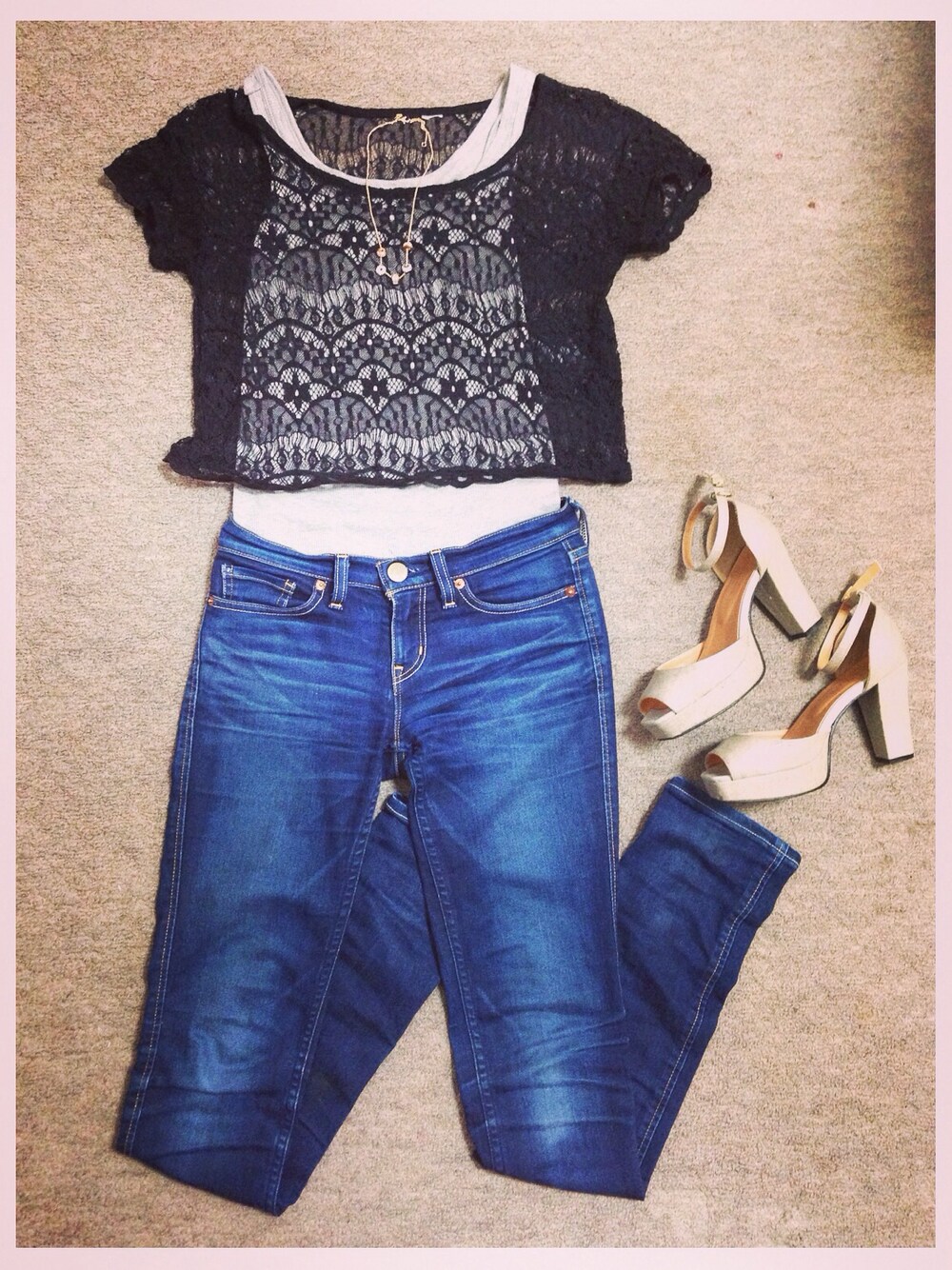 「デニム、denim、H&M、レース、GAP」｜「GAPのGAP ultra skinny（デニムパンツ、ブルー系）」を使った、❥❥ M i y uさん（レディース・157cm）の夏コーディネートの1枚目の写真