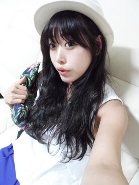 「アイテム（ハット、ベージュ系）」を使った、jungさん（レディース）の夏コーディネート